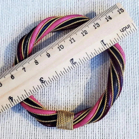 Handcrafted Twisted Rattan Red Pink Bangle Bracelet Gold Pink Burgundy Black - Picture 6 of 7